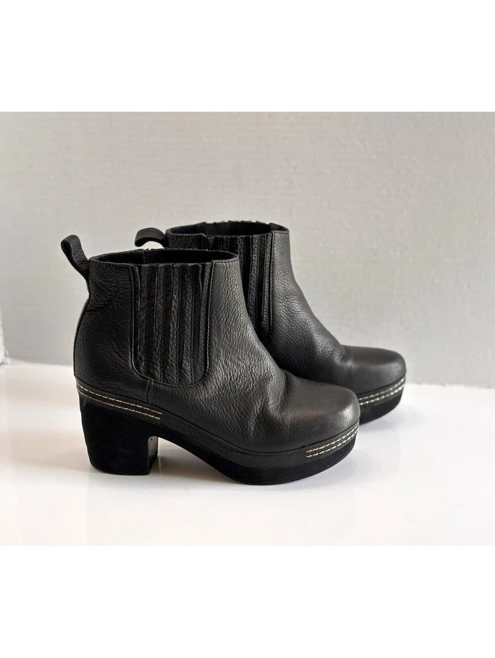 Antelope Women's 6.5 Black Leather Chelsea Platform Ankle Boots Comfy Block Heel